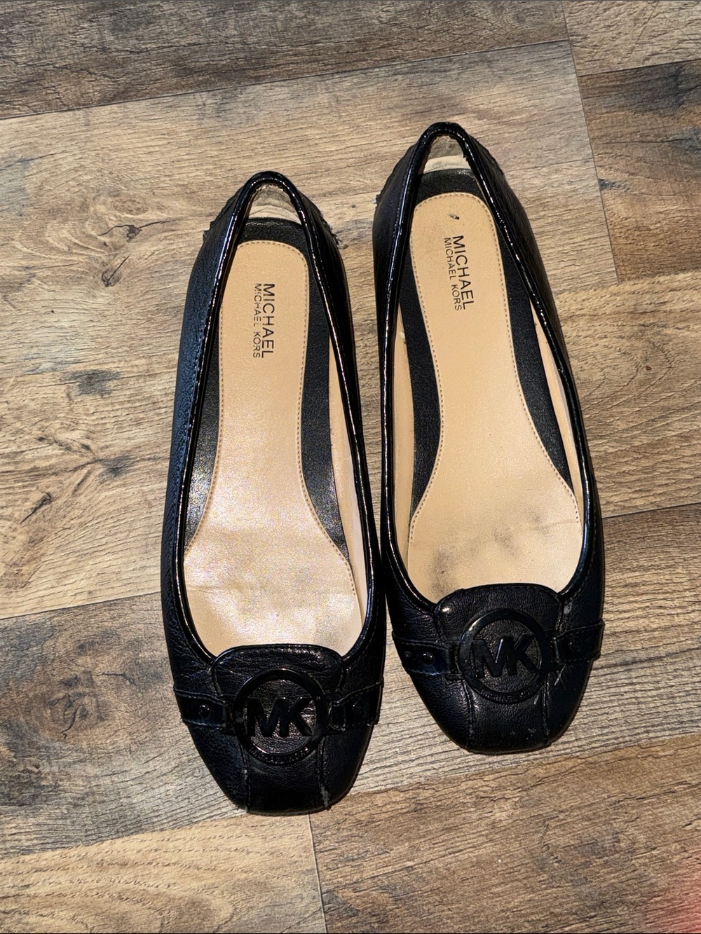 Michael Kors Black Leather MK Emblem Ballet Flats